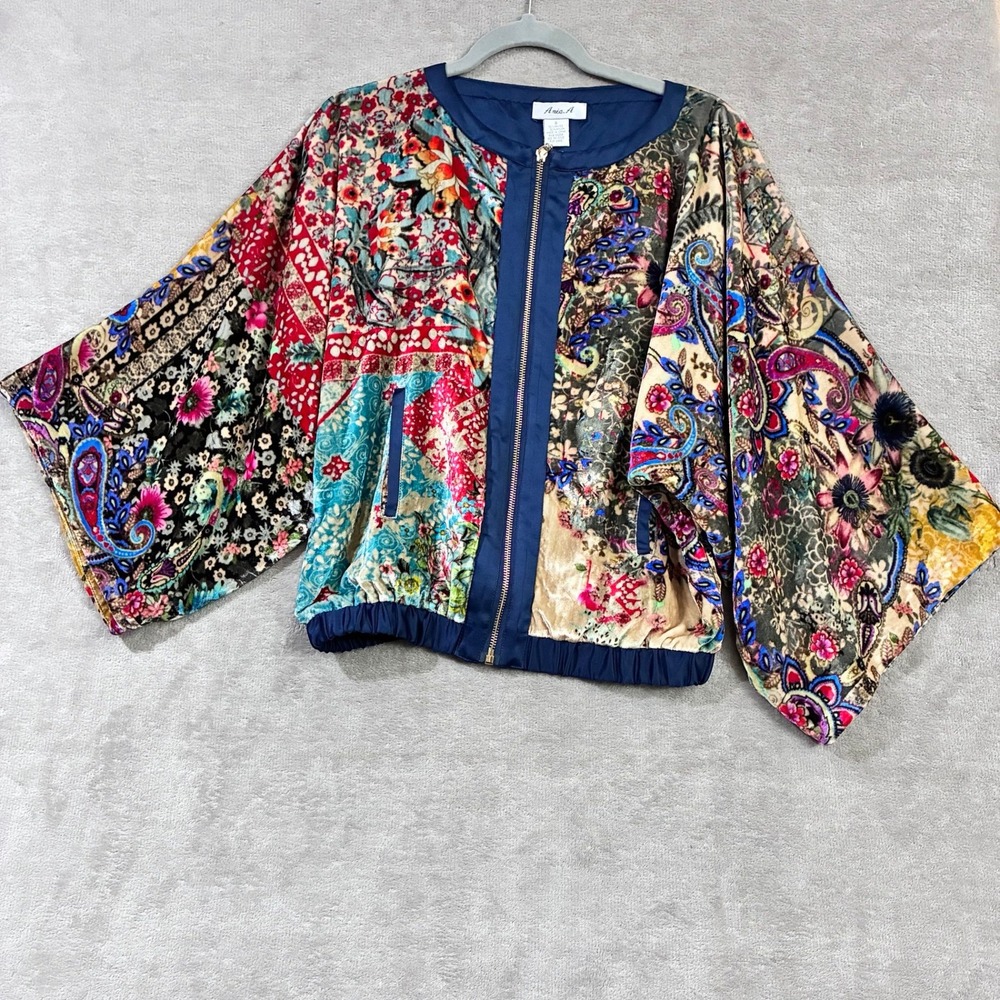 Velvet Boho Jacket Womens Small Maximalist Eclectic Kimono Sleeve Festival Artsy
